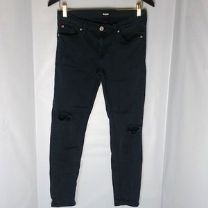 Husdon Jeans Krista Ankle Super Skinny Distressed Faded Black Jean Size 28